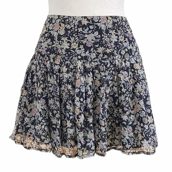 WINTER KATE 100% SILK FLORAL LOW RISE FLUTTER RUFFLE MINI SKIRT - M - Picture 2 of 8